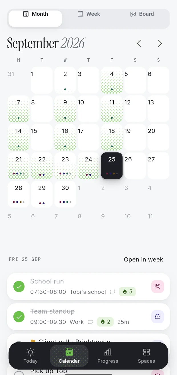 Schedule Pro month screen